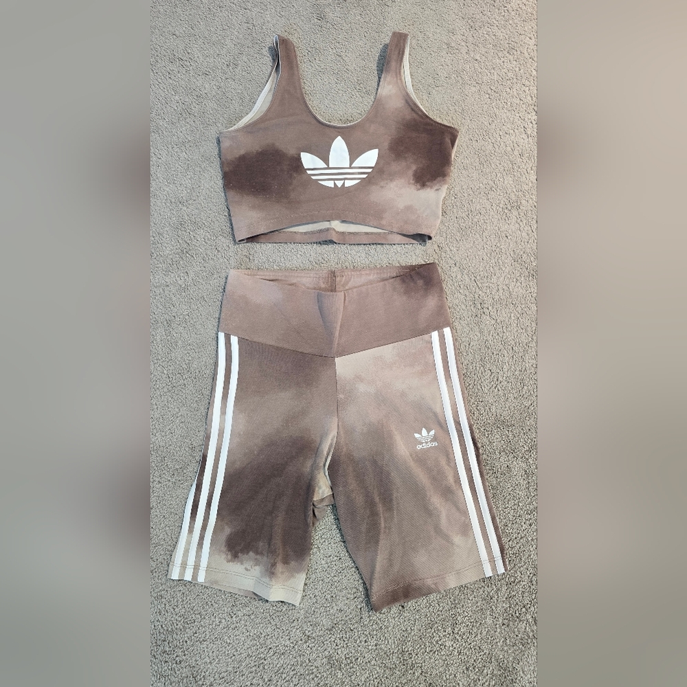 Adidas Brown and White Tie-Dye Active Set